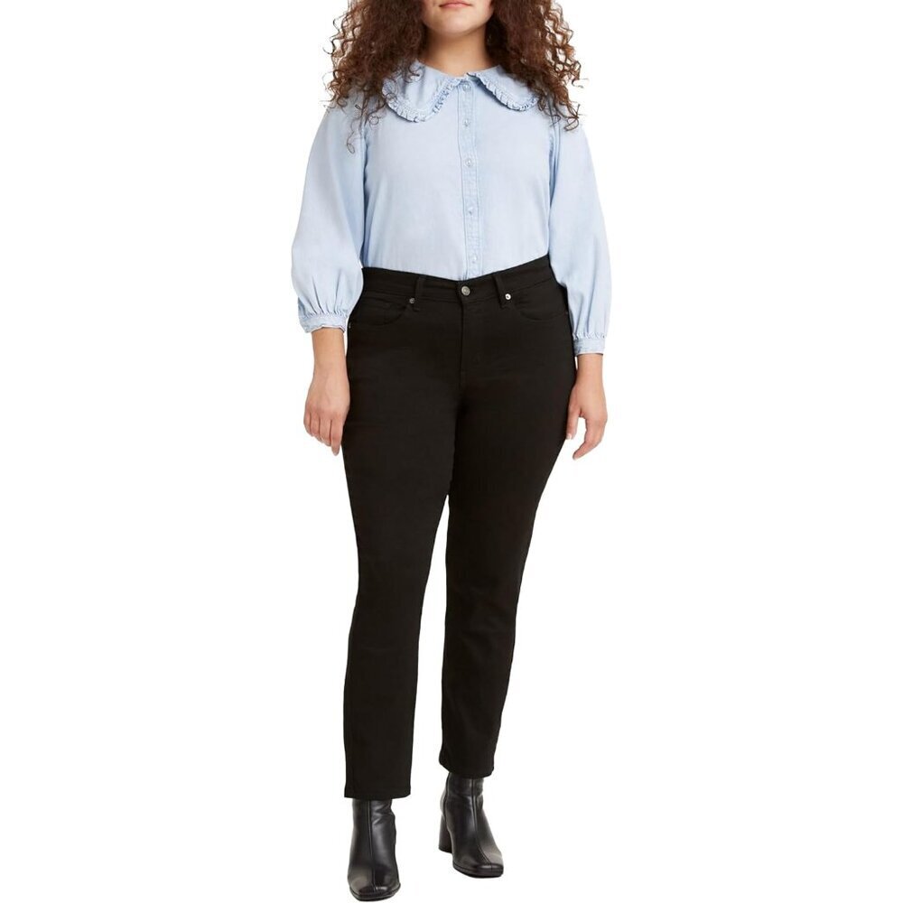 Women's Classic Straight Jeans Plus Size Soft Black Cotton Blend Zip Fly